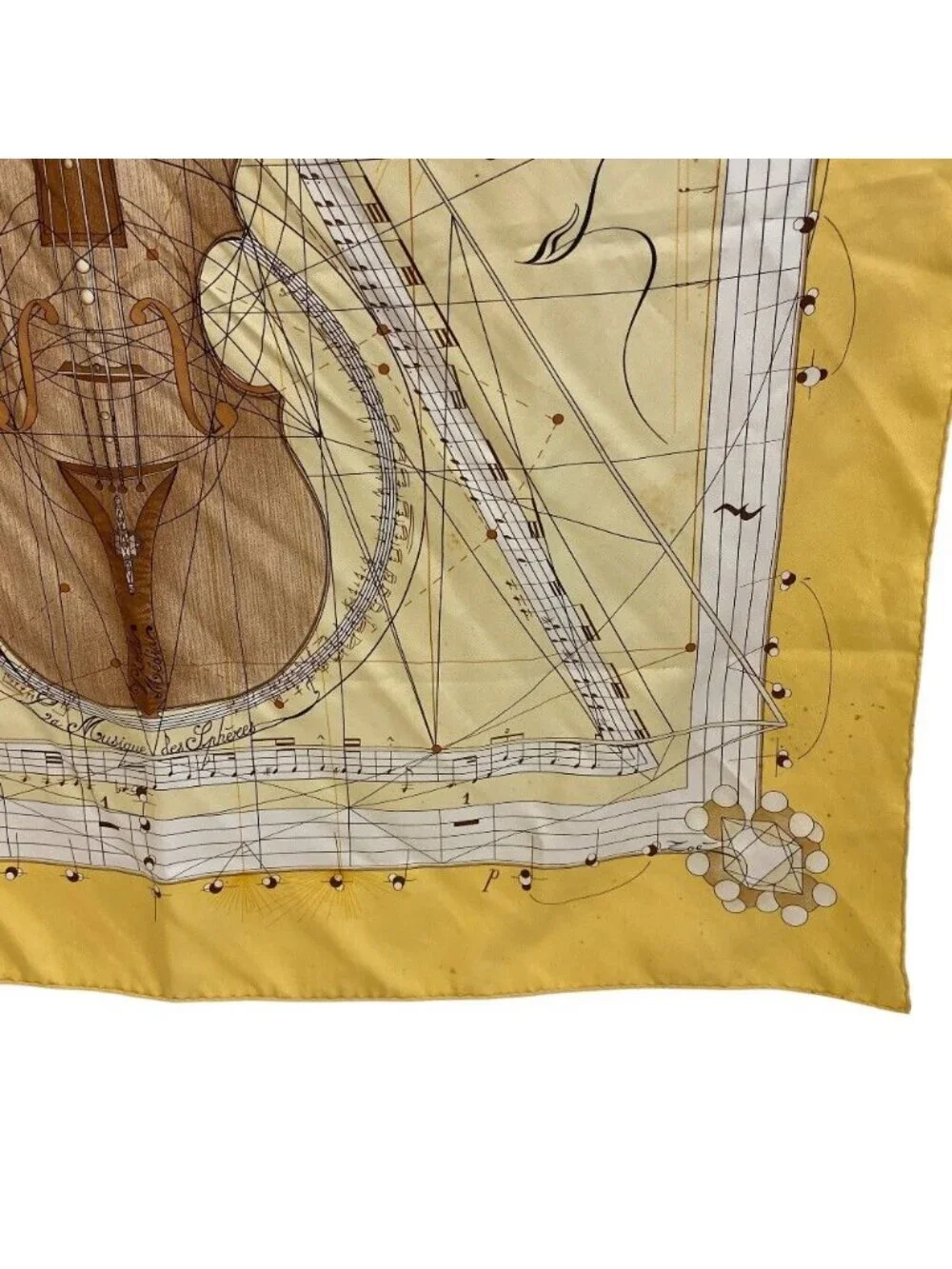 Hermes la Musique Des Spheres Carre 90 Silk Scarf Yellow